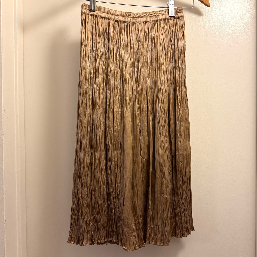 Gold Plisse Peter Cohen Silk Pencil Skirt